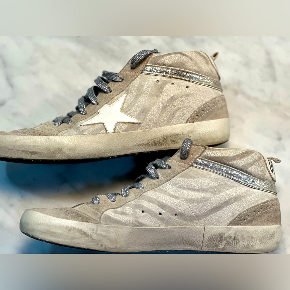 Golden Goose Mid-Stars, size 39, grey and white zebra